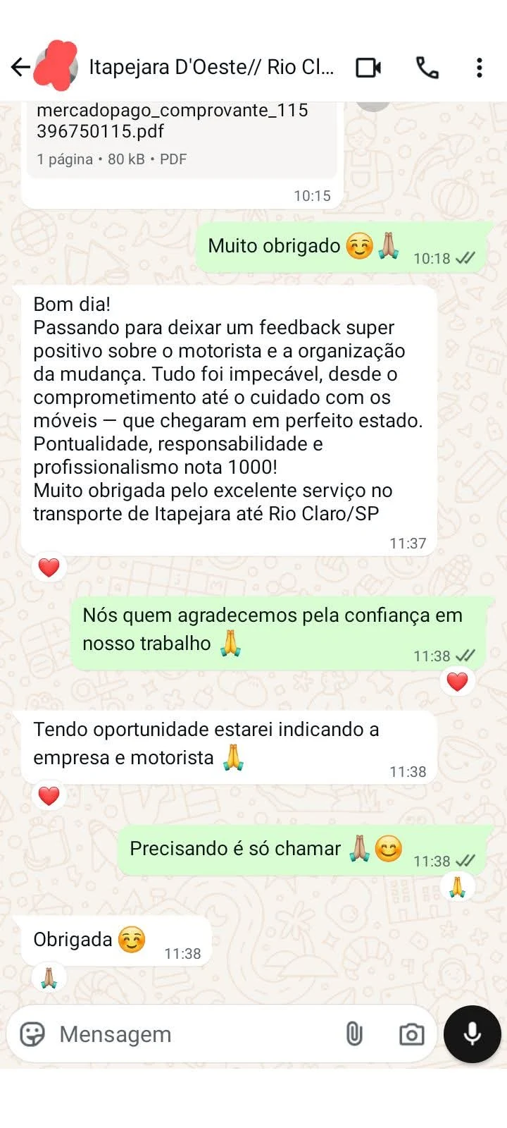 Depoimento de cliente da J&J Transportes