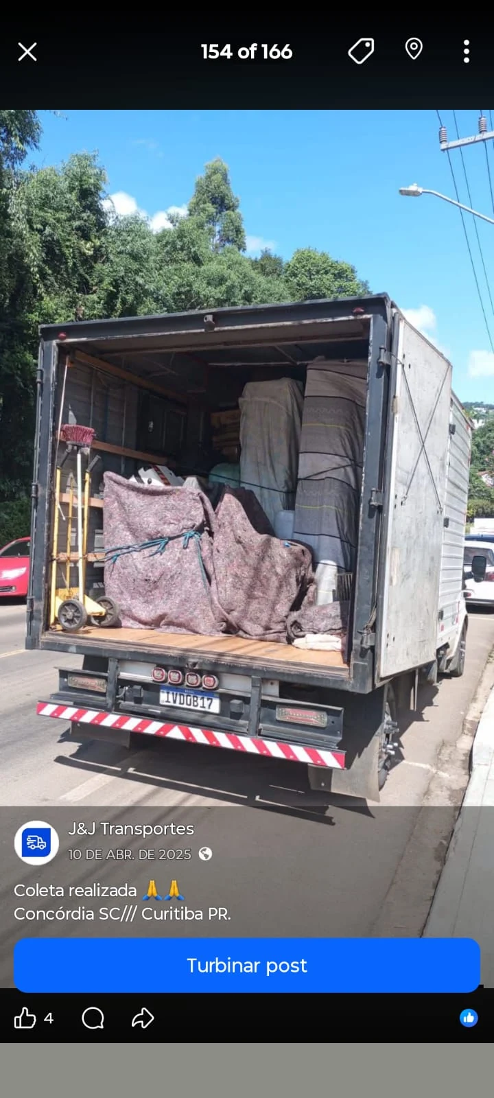 Carga transportada pela J&J Transportes
